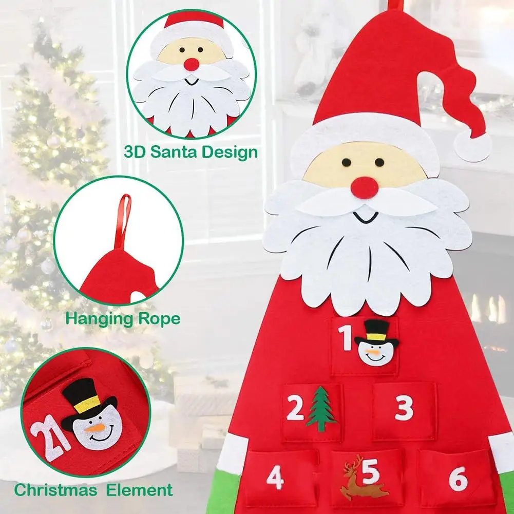 Felt Christmas Advent Calendar with Pockets Wall Hanging Santa Felt Advent Calendar 24 Days Countdown for Home Decor