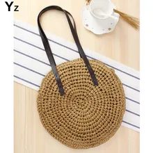 Aaby 2021 Women Round Circular Rattan Bag New Soild Color Straw Woven Shoulder Bags Female's Fashion Traveling Bag