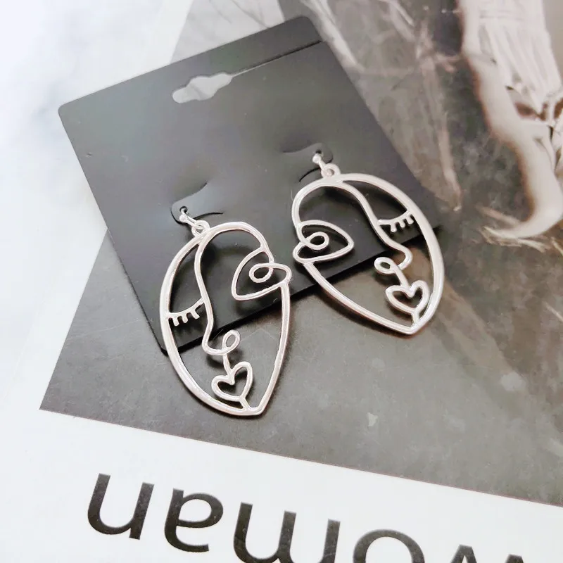 Timlee E170 New Personality Face Outline Heart Asymmetry Alloy Drop Earrings,Fashion Jewelry Wholesale