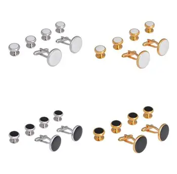 

10sets/lot Classic Tuxedo Cufflinks Collar Studs 6pcs Set Silver/Gold Round Enamel Cuff Links Button Set Men's Jewelry Wholesale