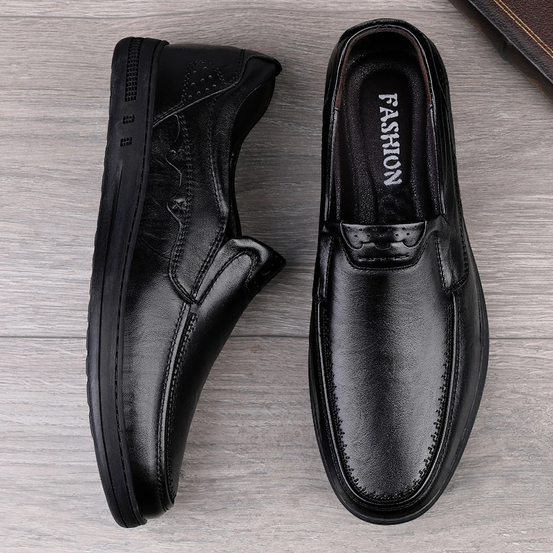 Zapatos informales de cuero genuino para hombre, mocasines vestir de negocios, traje para banquete, Oxfords de boda de alta calidad, color negro| Mocasines| - AliExpress