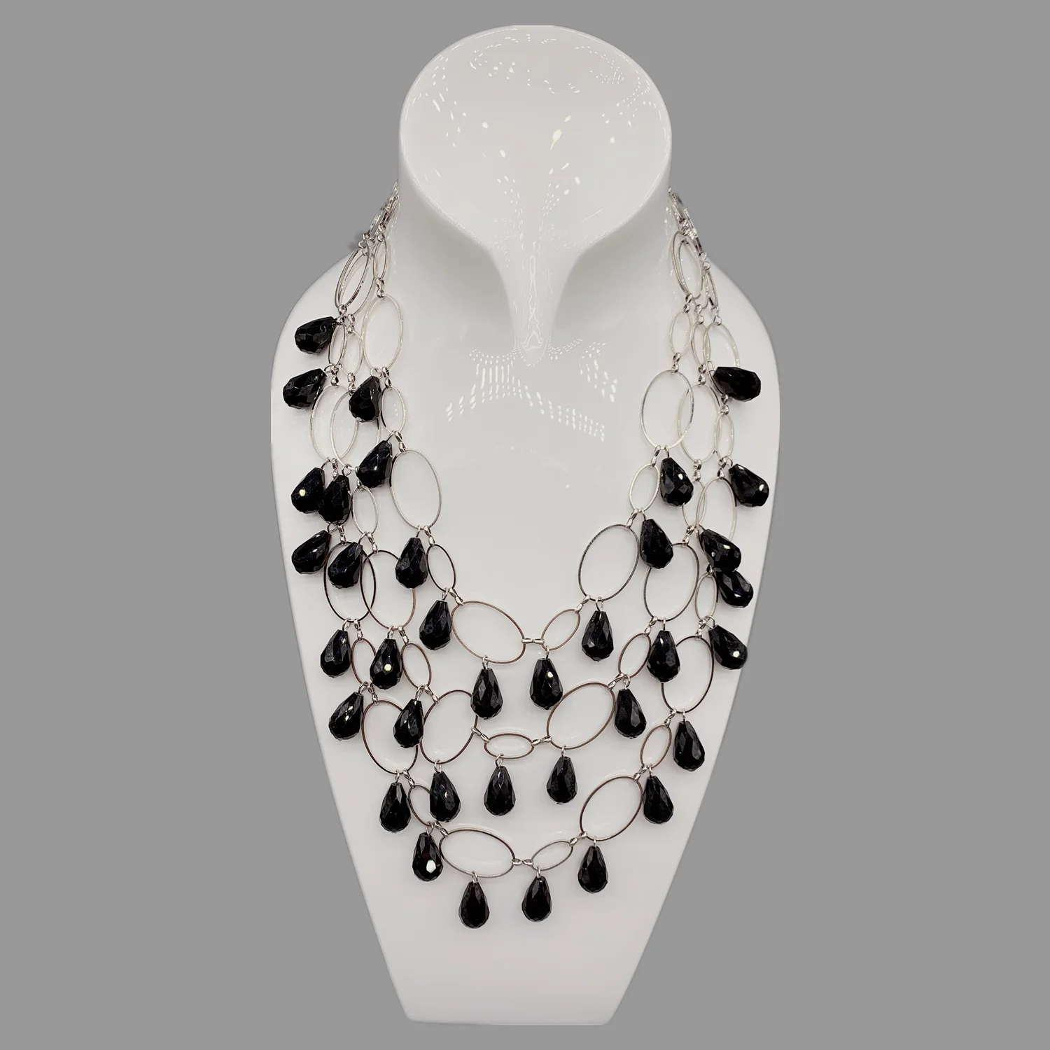 FoLisaUnique Strands Silver Oval Loop Chain Layers Stylish Trendy Jewelry Tear Drop Crystals Necklace For Women