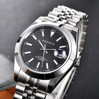 

Parnis 39.5mm Black Dial Automatic Mechanical Men's Watches Calendar Sapphire Crystal Window Men Watch relojes para hombre 2020
