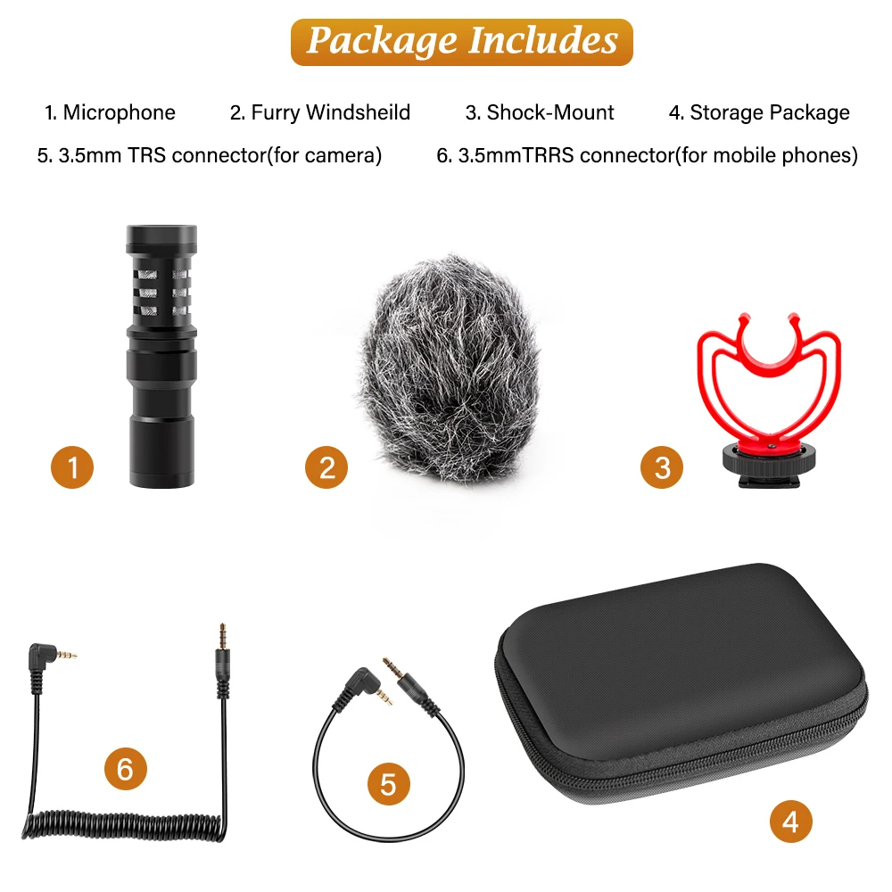 SH Video Microphone On-Camera Mini Condenser Record Interview Vlog Mic for Phone DSLR Osmo Pocket Mobile 