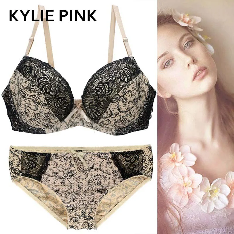 KYLIE розовый плюс размер женский бюстгальтер трусики наборы Нижнее белье на косточках сексуальные бюстгальтеры набор Пуш-ап бюстгальтер нижнее белье Бюст Brallete