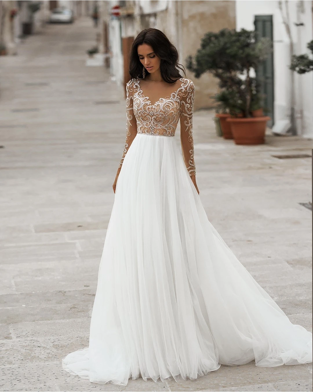 Vivian's Bridal 2019 Горячая 3d Кружева Кристалл бисером Weding платье Сексуальная Иллюзия