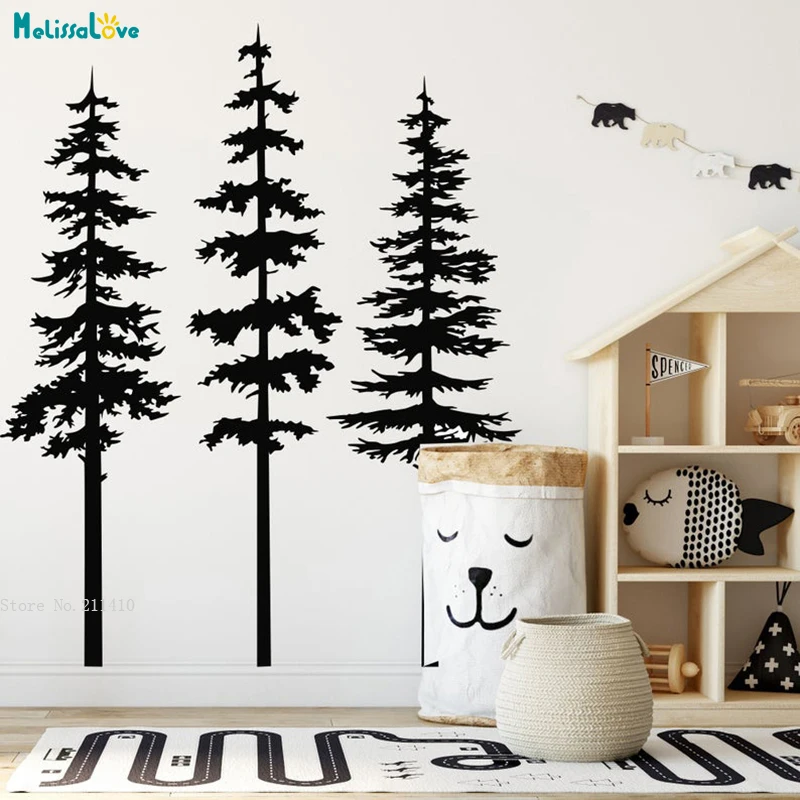 

Set of 3 Pine Tree Wall Decals Forest Woodland Nursery Nature Home Decor Kids Baby Room Removable Lovely Gift YT4317