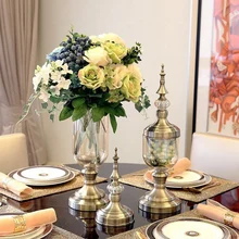 Европейский ретро стеклянная металлическая ваза Современная Художественная декоративная искусственная Цветочная Свадебная ваза золотой металл+ стекло