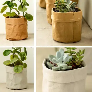 

Washable Kraft Paper Bag Home Desk Plant Flowers Pot Holder Bags Multifunction Home Reuse Paper Storage Bag