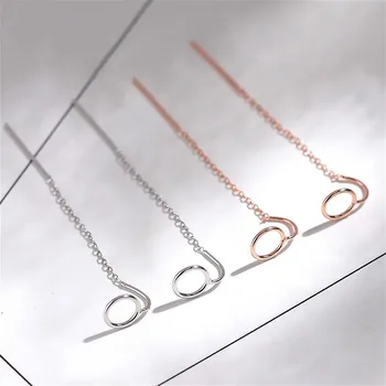 

Geometric Circle Long Earings Fashion Jewelry Rose Gold Drop Earrings For Women Real 925 Sterling Silver Fine Jewelry 925-686