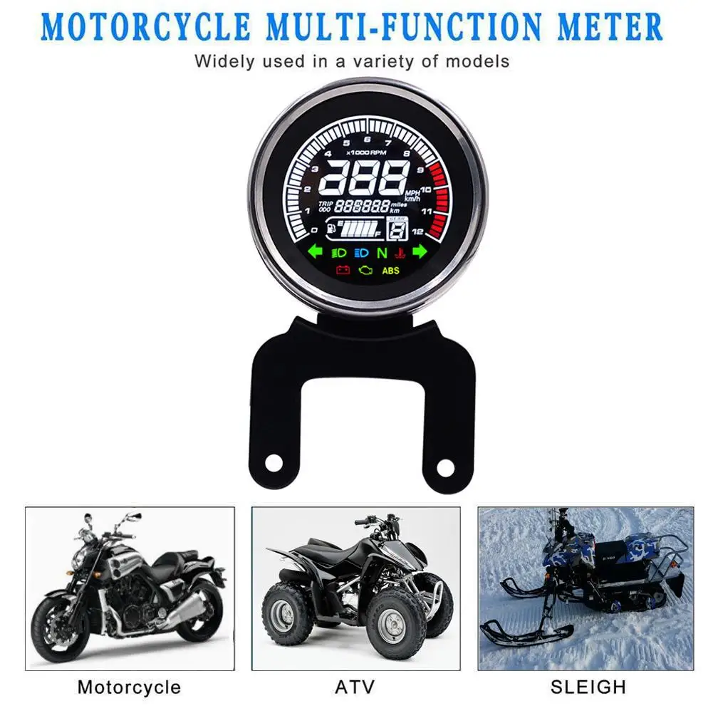 

Motorcycle Multi-function Full Instrument 12000RPM LCD Display Tachometer Universal 12V LCD Digital Odometer Speedometer