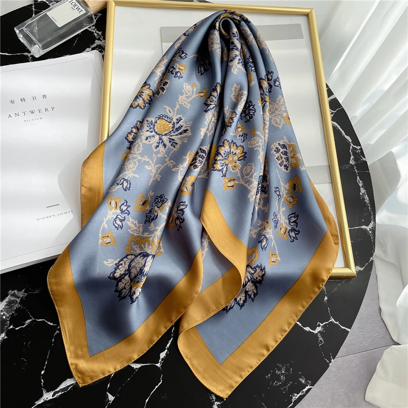 

Summer Lady Floral Scarf Silk Square Foulard Hairband Soft Elegant Neckerchief Shawl Wrap Women Bandana Fashion New