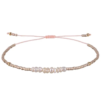

TF-32 Natural Pearl Charm String Bracelet Thin Rope Seed Beaded Good Luck Wish Bracelet Stackable Jewelry Gift Women Girl
