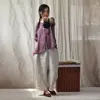 Women Loose elastic Waist ramie Wide Leg Pants Ladies 2022 Spring Summer Trousers female Embroidered Pants 3