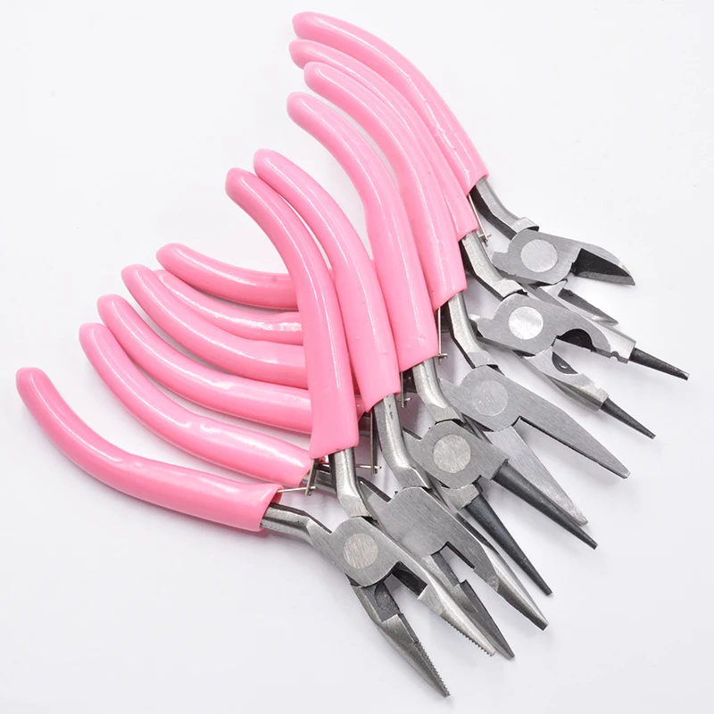 Cute Pink Color Handle Anti-slip Splicing and Fixing Jewelry Pliers Tools & Equipment Kit for DIY Jewelery Accessory Design