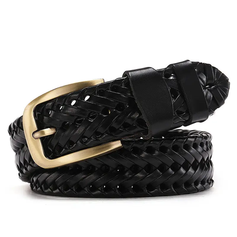 mens dress belts Men Genuine Leather Braided Belts Webbing High Quality Hand Vintage Belts for Men Gold Pin Buckle Casual for Jeans Strap HQ212 formal belt for men Belts