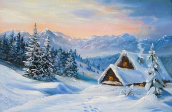 

Artists 32x24in Oil Painting on Canvas, Oil Painting Art of Winter, Snow, Sunset and Snow Scene in Splendid Primitive Forest