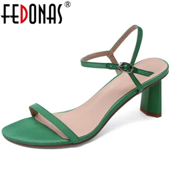 

FEDONAS 2020 Lace Up Summer Sandals For Woman Sweet High Heels Pumps Casual Prom Party Concise Newest Metal Buckle Shoes Woman