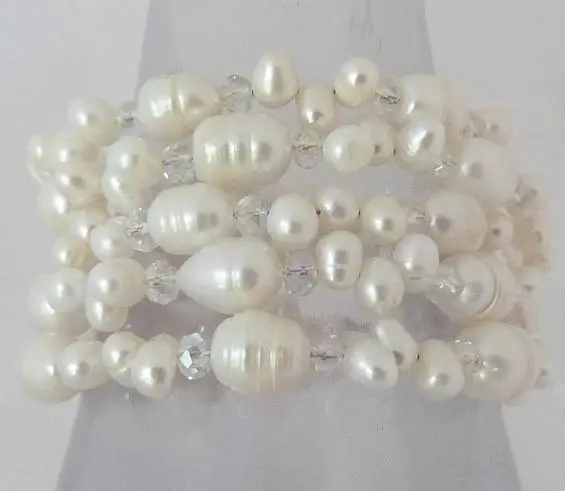 

Hot Sale Favorite Pearl Bracelet 5 Rows Crystal Beaded White Genuine Freshwater Pearl Jewelry Handmade Charming Women Gift