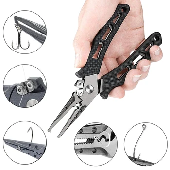 

7.3 Inch Fishing Pliers Hook Removers Split Ring Line Cutters Fishing Multi Tools with Sheath and Lanyard