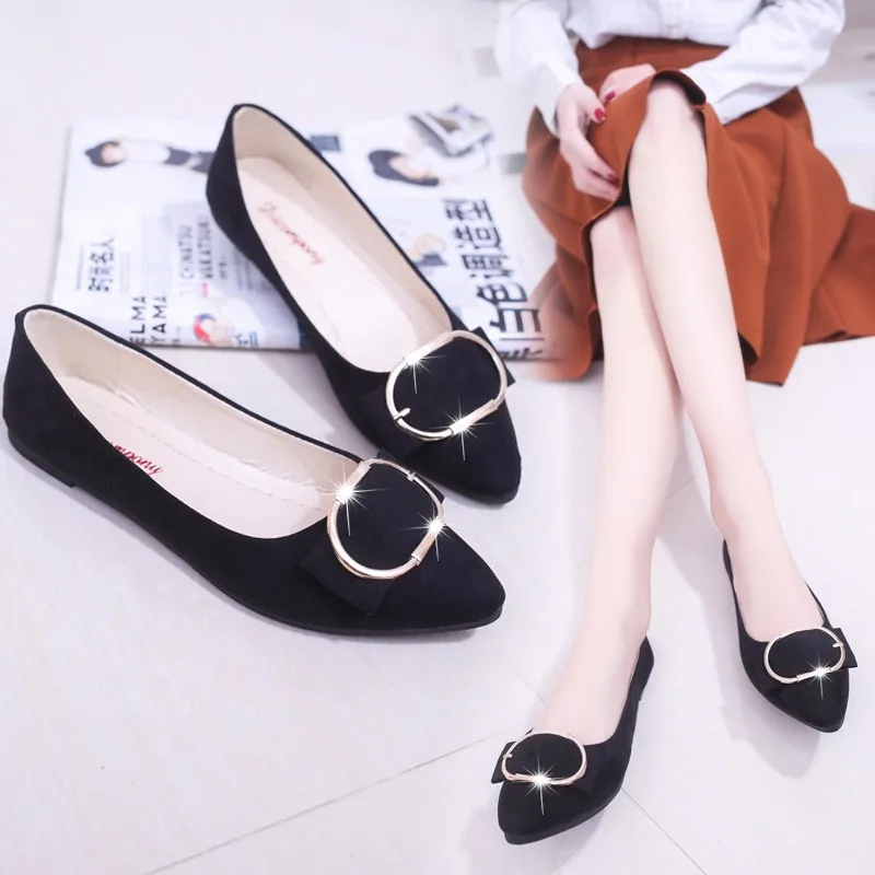 

2018 Summer New Style Pointed-Toe Metal Ring Fashion WOMEN'S Pumps Korean-style Low-Cut Flat Keel Thin Shoes Women's a Generatio