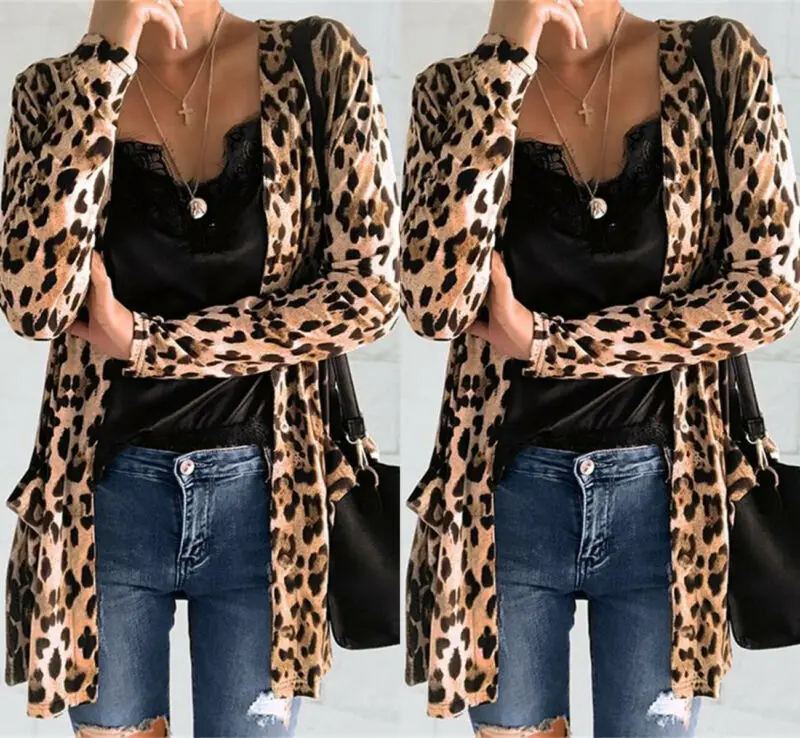 

Women's Leopard Print Open Front Jacket Cardigan Blazer suit Tops Coat OL Slim Casual Long Sleeve Blazer Feminino blusa Outwear