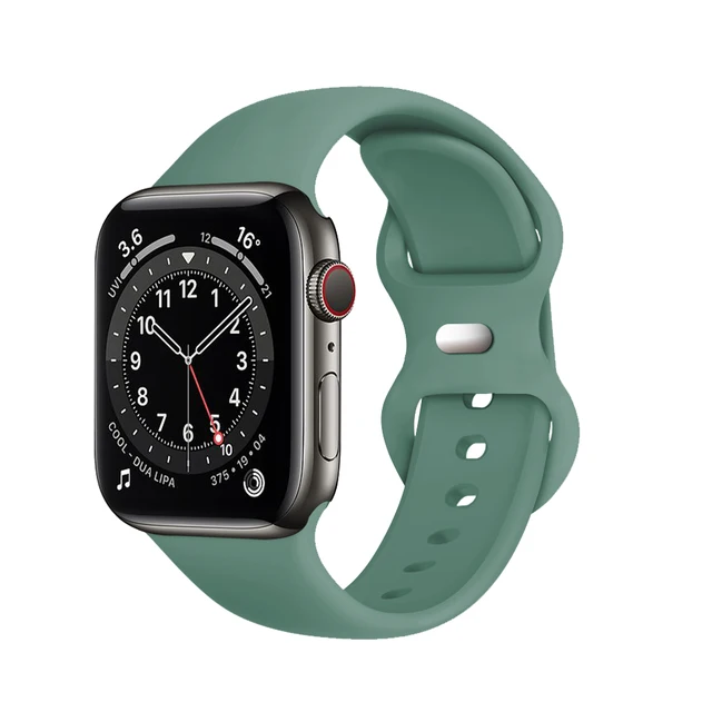 Silicone Sport Band For Apple Watch Series Se 6 543 44mm 40mm Smart Bracelet Watchband Pin Tuck Strap on iWatch 7 38mm 42mm 41mm 17 Pine needle green