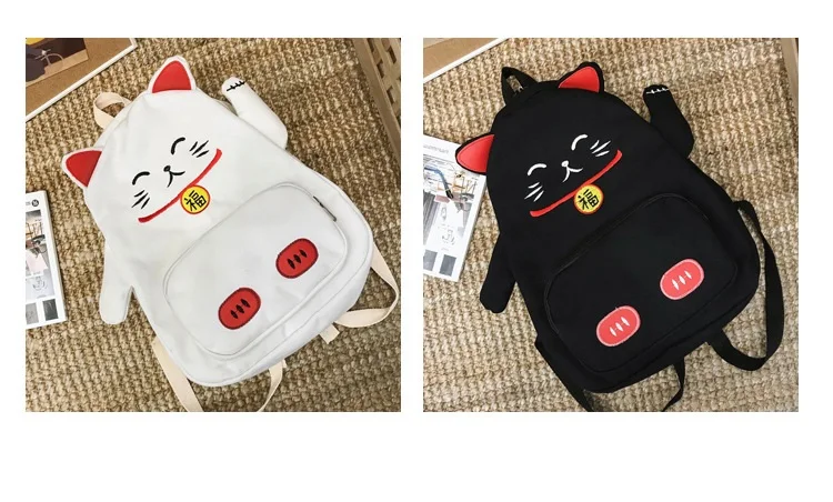 Lucky Cat сумка на плечо для девочек милый мультфильм подростка студента прекрасный холст пакет животных компаньон рюкзак коллекция