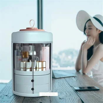 

YM226 Dressing Table Transparent ABS Dressing Case Double Door Round Cosmetic Box Rotating Jewelry Cosmetic Case With Drawer