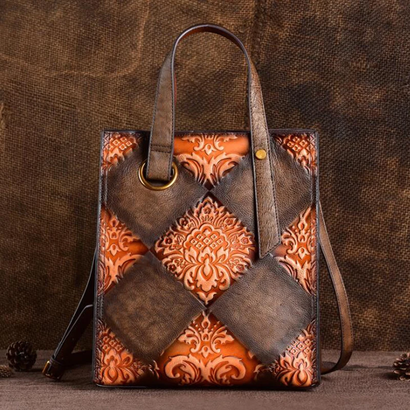 Большая женская сумка на плечо из натуральной кожи, сумки из натуральной тисненой кожи, сумки в ретро стиле, сумки через плечо для женщин - Цвет: coffee orange