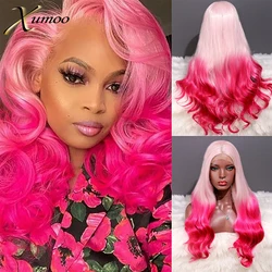 Ombre Hot Pink Wig Body Wave Synthetic Lace Front Wig Cosplay Light Pink Synthetic Wigs Drag Queen Party Lolita Wigs For Women