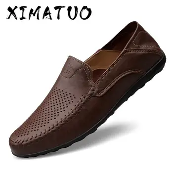 

Genuine Leather Men Loafers Handmade Casual Hollow Out Shoes Man Moccasins Men Split Leather Flat Shoes Big size 38-47