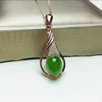 

Natural Hetian Green Jade Oval Shape Necklace Pendant Fine Genuine 925 Sterling Silver Jewelry