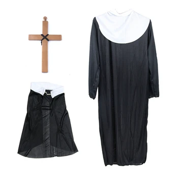 

3pcs/Set Women Ladies Nun Costume Headscarf Cross Robe For Party Cosplay Stage Performance Halloween