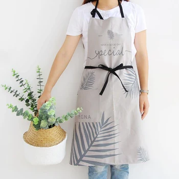 

Fine Leaf Cotton Apron Black And White Tone Baking Apron Restaurant Kitchen Work Clothes Home Kitchen Oil-Proof Apron