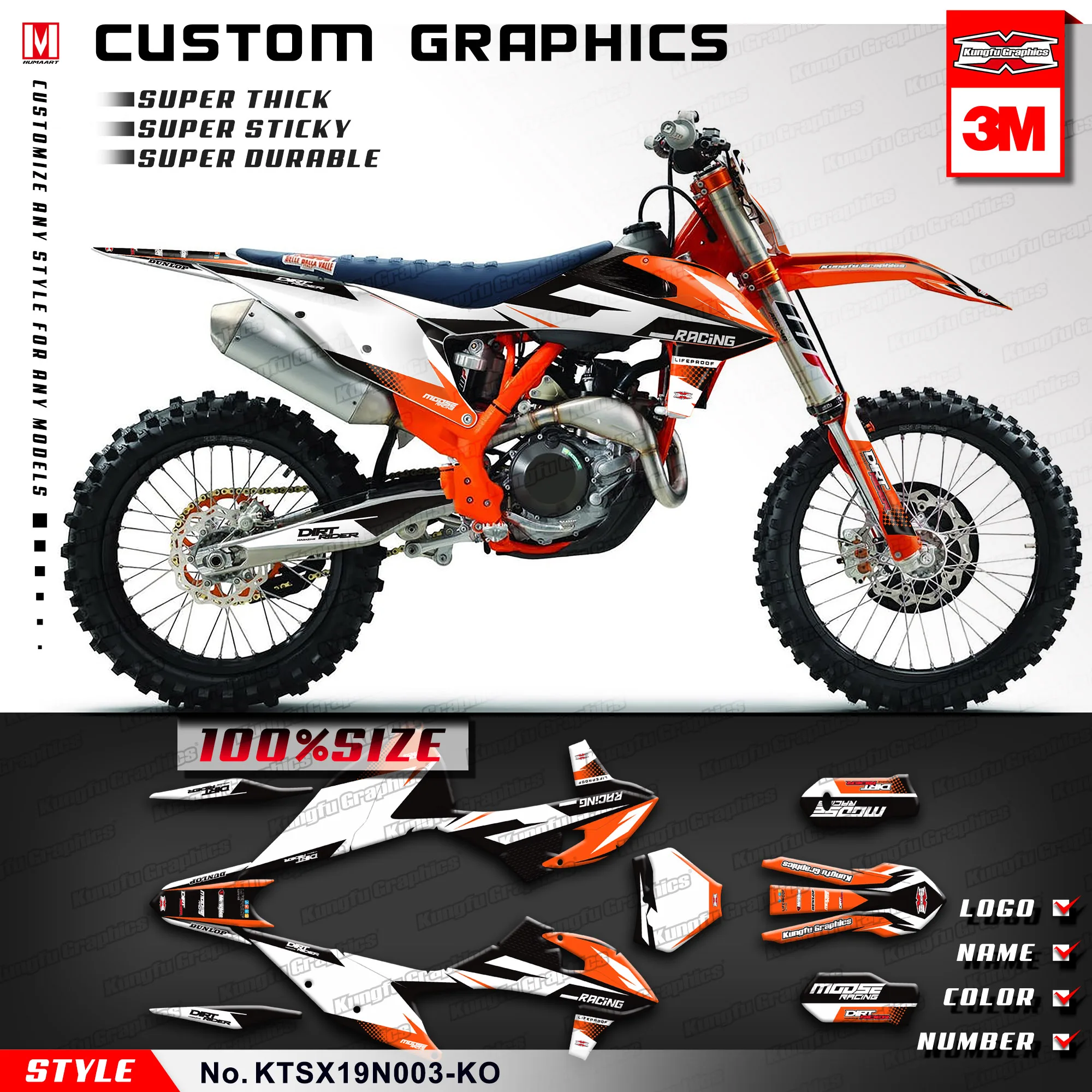 KUNGFU GRAPHICS Motocross Racing Stickers Set Custom Decal Kit for KTM 125 150 250 350 450 SX SXF SX-F XC XCF XC-F