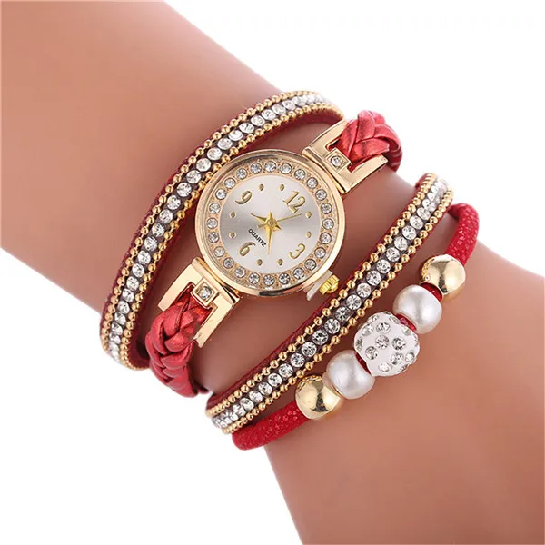 Браслет часы для женщин обернуть вокруг модное платье дамы Женщины детские наручные часы для подарка relogio feminino алмаз - Цвет: Red