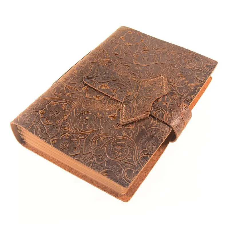 

Vintage Cowhide Leather Travel Journal Notebook A5 Diary Embossed Flower Notepad R9UA