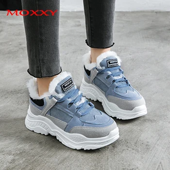 

2020 Winter Blue Sneakers Women Autumn Platform Shoes Lace Up Tenis Feminino Brown Gray Suede Warm Fur Sneakers Basket Femme