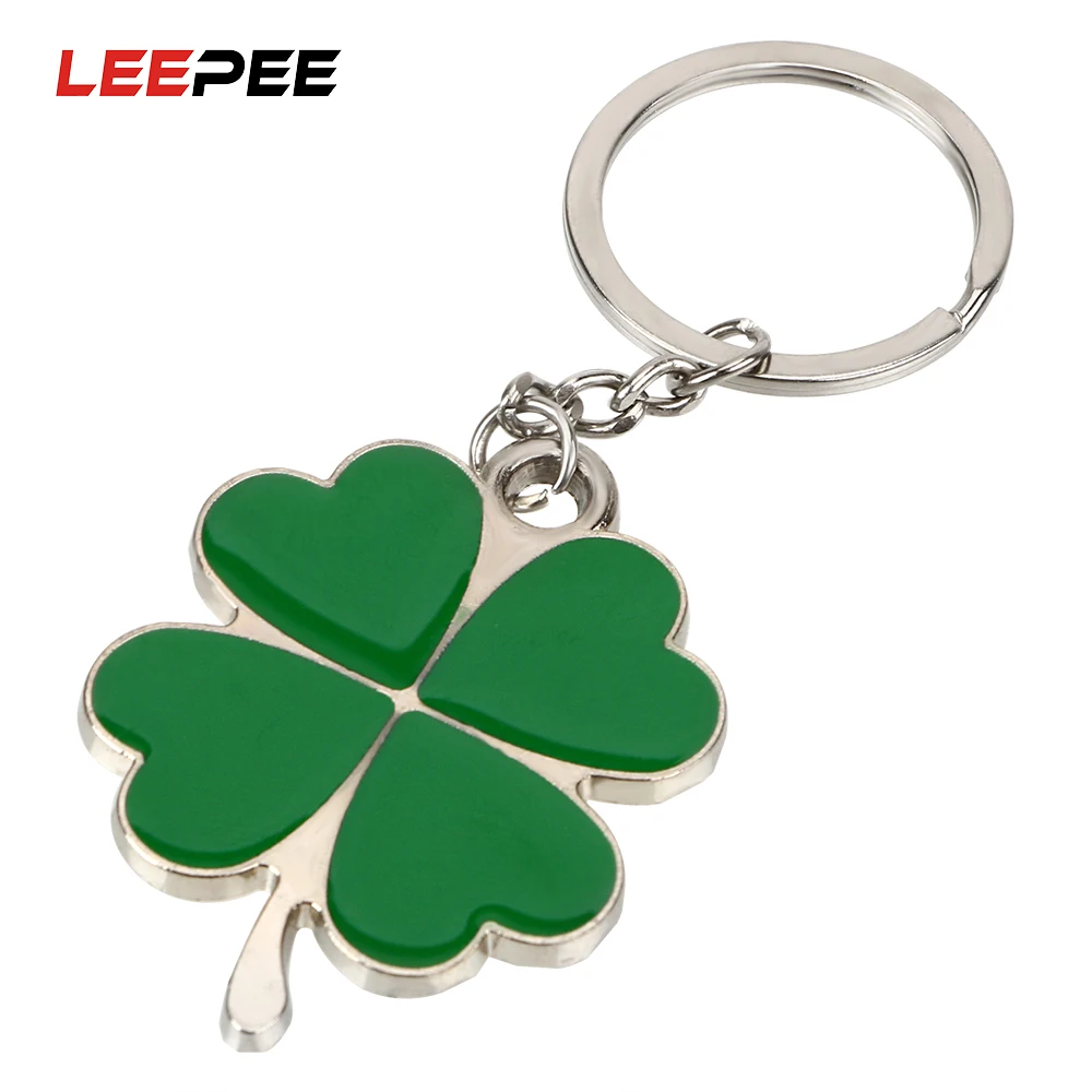 

LEEPEE Steel Stainless Four-leaf Clover Key Rings Lucky Key Chain Keyring Purse Bag Pendants Green Leaf Keychain Car Styling