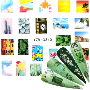 

YWK 2020 1 PC Water Nail Stickers Geometric Sunset Ethnic Style Designs Sliders For Nail Decals DIY Manicure