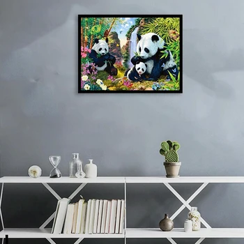 

ELEG-Full Drill DIY Diamond Embroidery Lovely Panda Family Diamond Painting Cross Stitch Rhinestone Decoration