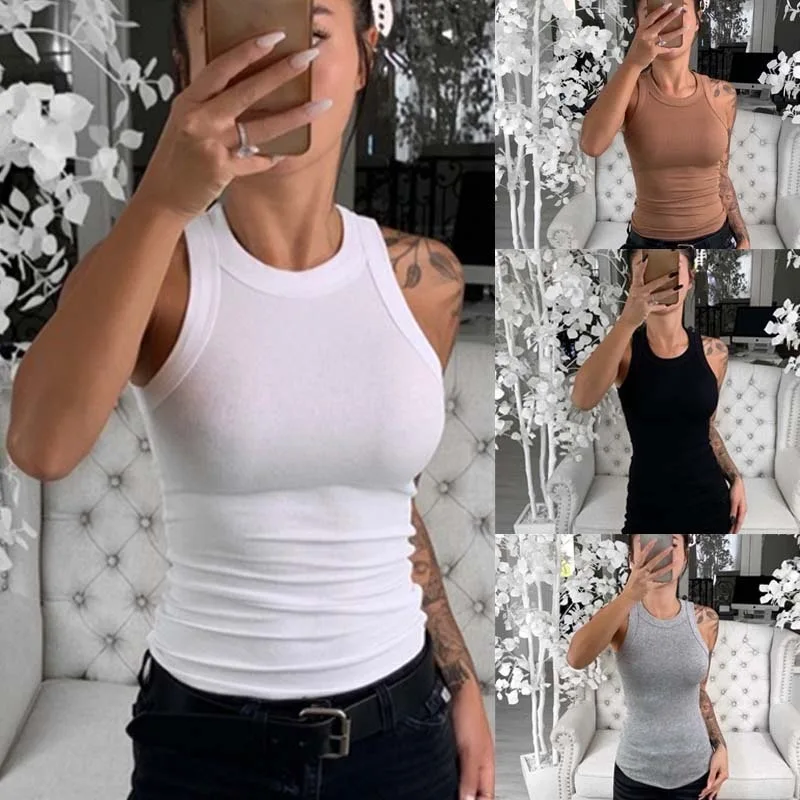 Plain T-Shirt Slim Fit Tank Tops Summer Vest Top Blouse Womens Sleeveless Casual | Женская одежда
