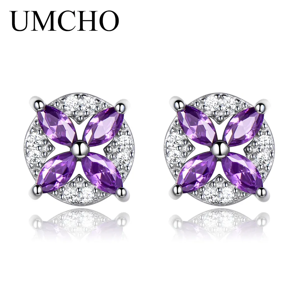 

UMCHO 925 Sterling Silver Women's Stud Earrings Flower Earrings Trend Unusual Small Pierced Crystal Earrings High Jewelry