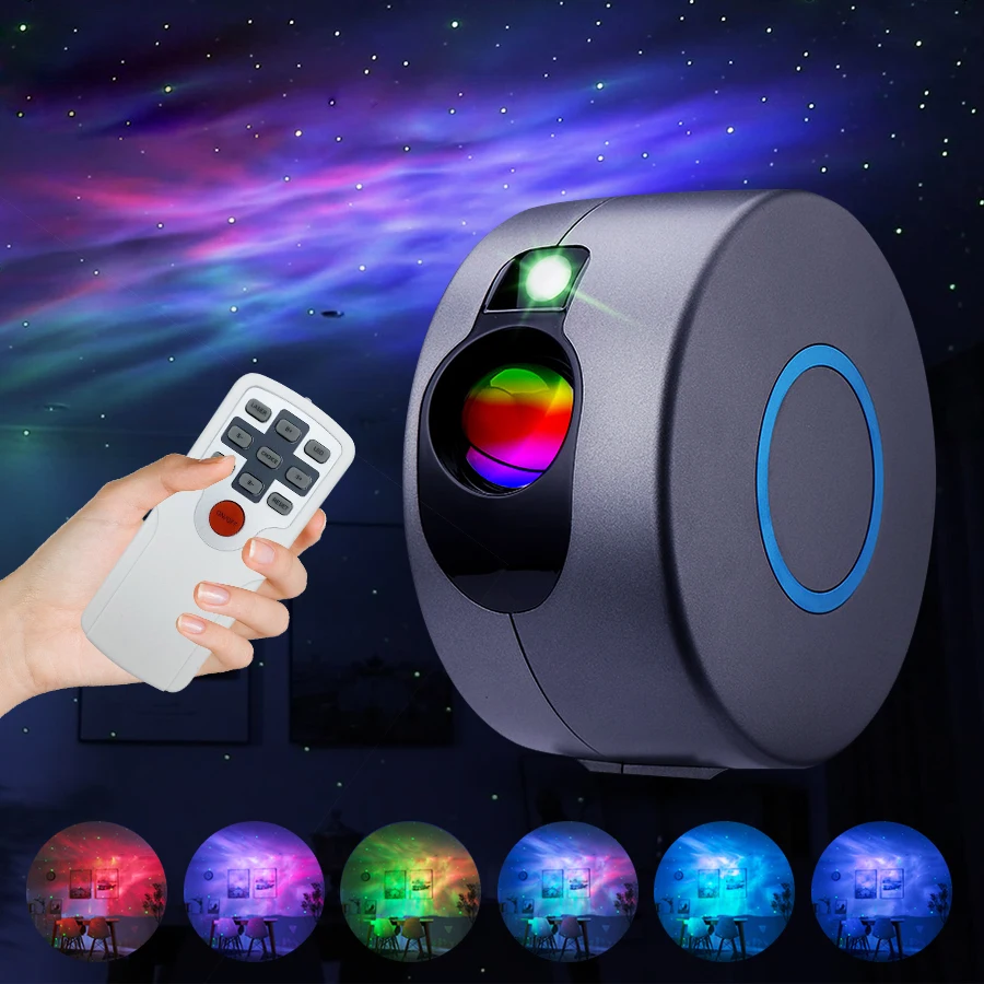 

Laser Galaxy Starry Sky Projector Rotating Water Waving Night Light Led Colorful Nebula Cloud Lamp Atmospher Bedroom Beside Lamp