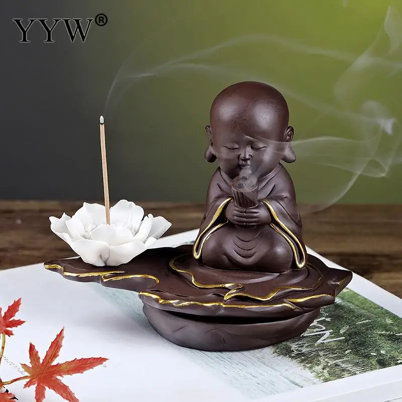 

Little Monk Purple Sand Backflow Incense Burner Buddhism Incense Cone Sticks Holder Portable Porcelain Censer Home Decorations