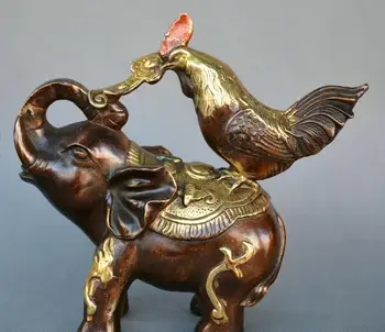 

Collect Chinese old bronze gilt carve chook elephant ruyi auspicious luck Statue