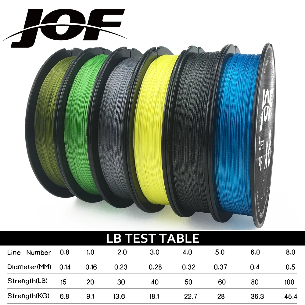 JOF X8 150M 300M 500M Braided Fishing Line 8 Strands MultiColor Multifilament Saltwater PE Line15 20 30 40 60 80 100LB