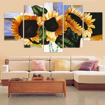

Nordic Style Beauty Sunflower 5 Pieces Modular HD Printed Flower Posters Home Decor Canvas Painting Wall Picture for Living Room