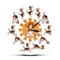 Cartoon Funny Dog Doing Yoga Position Of Surya Namaskara Doggy Style Yoga Wall Clock Beagle Dog Pet Cartoon Yoga Wall Watch 1